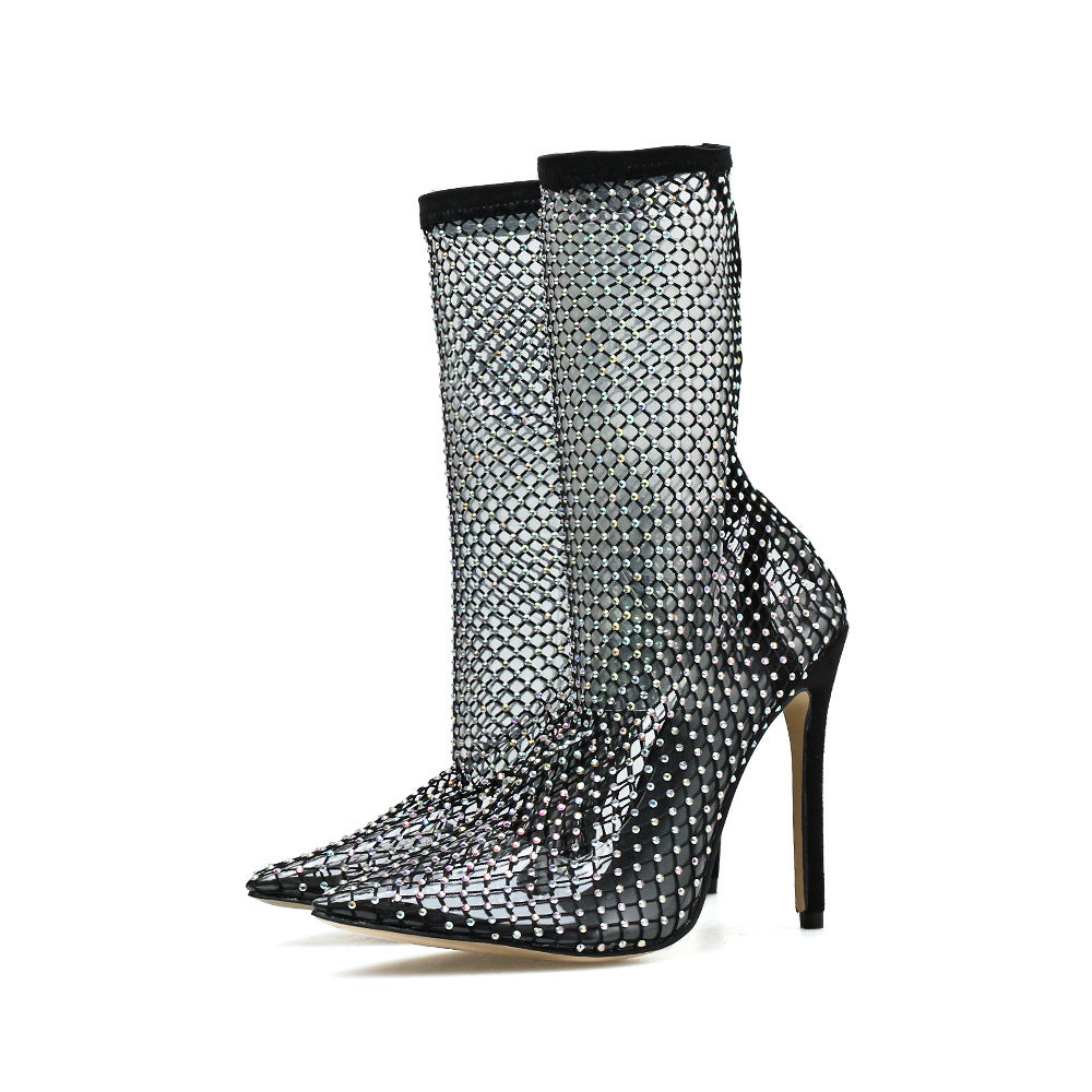 Rhinestone Fishnet High Heel