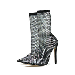 Rhinestone Fishnet High Heel
