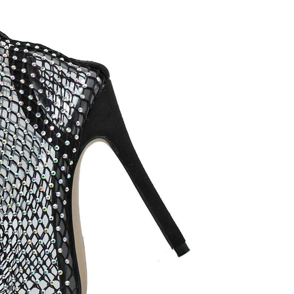 Rhinestone Fishnet High Heel