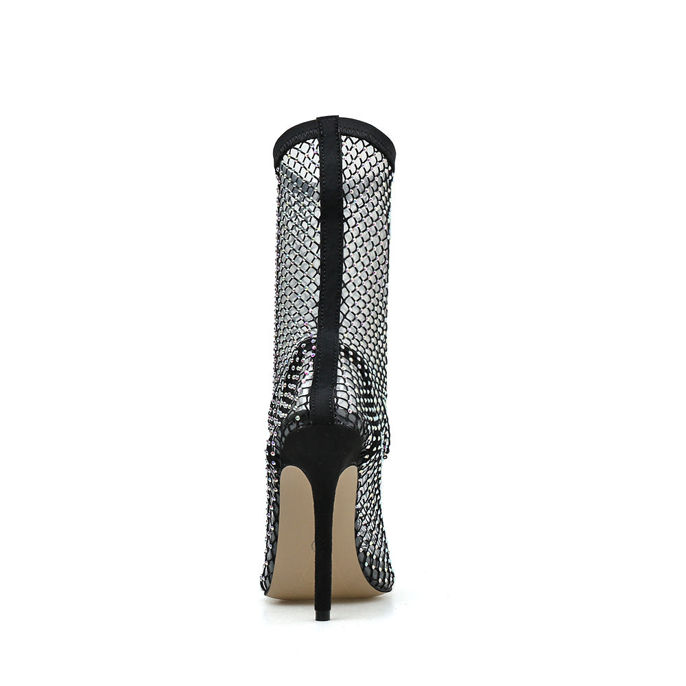 Rhinestone Fishnet High Heel