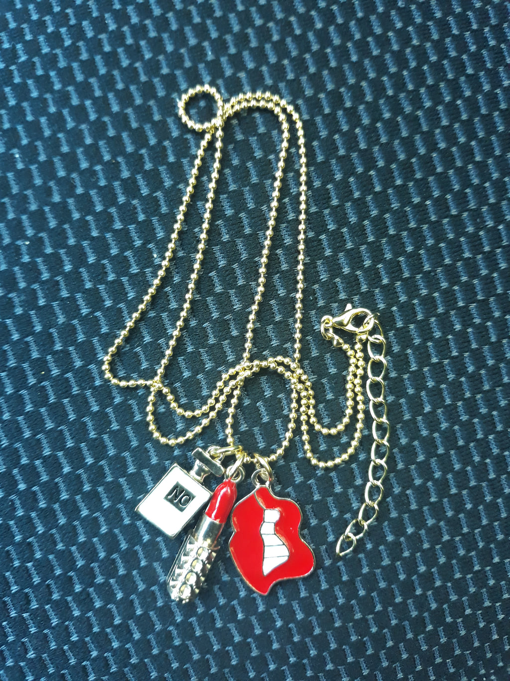 Gold Plated White & Red Perfume Bottles Lip Necklace - TopNotch{C}