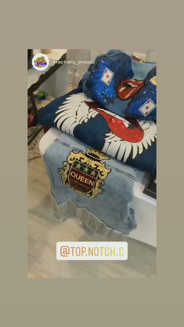 Pretty Red Lips Sequin Wings Denim Jacket